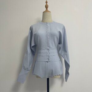 Light Blue Knit Waist-cinching Two-Piece Set French Romance Meets Soft Texture